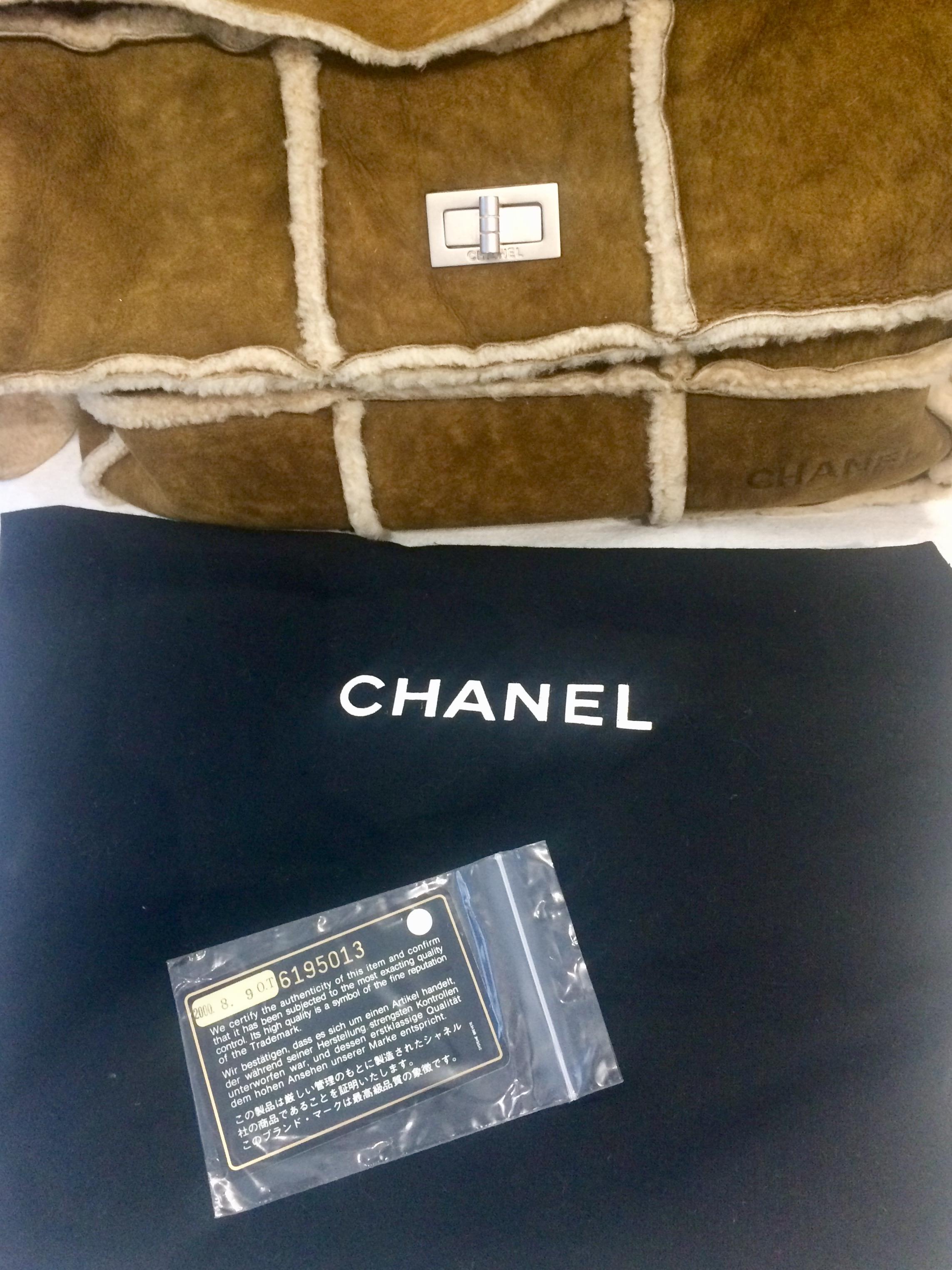 2000s Chanel Mademoiselle Camel Shearling Bag 9