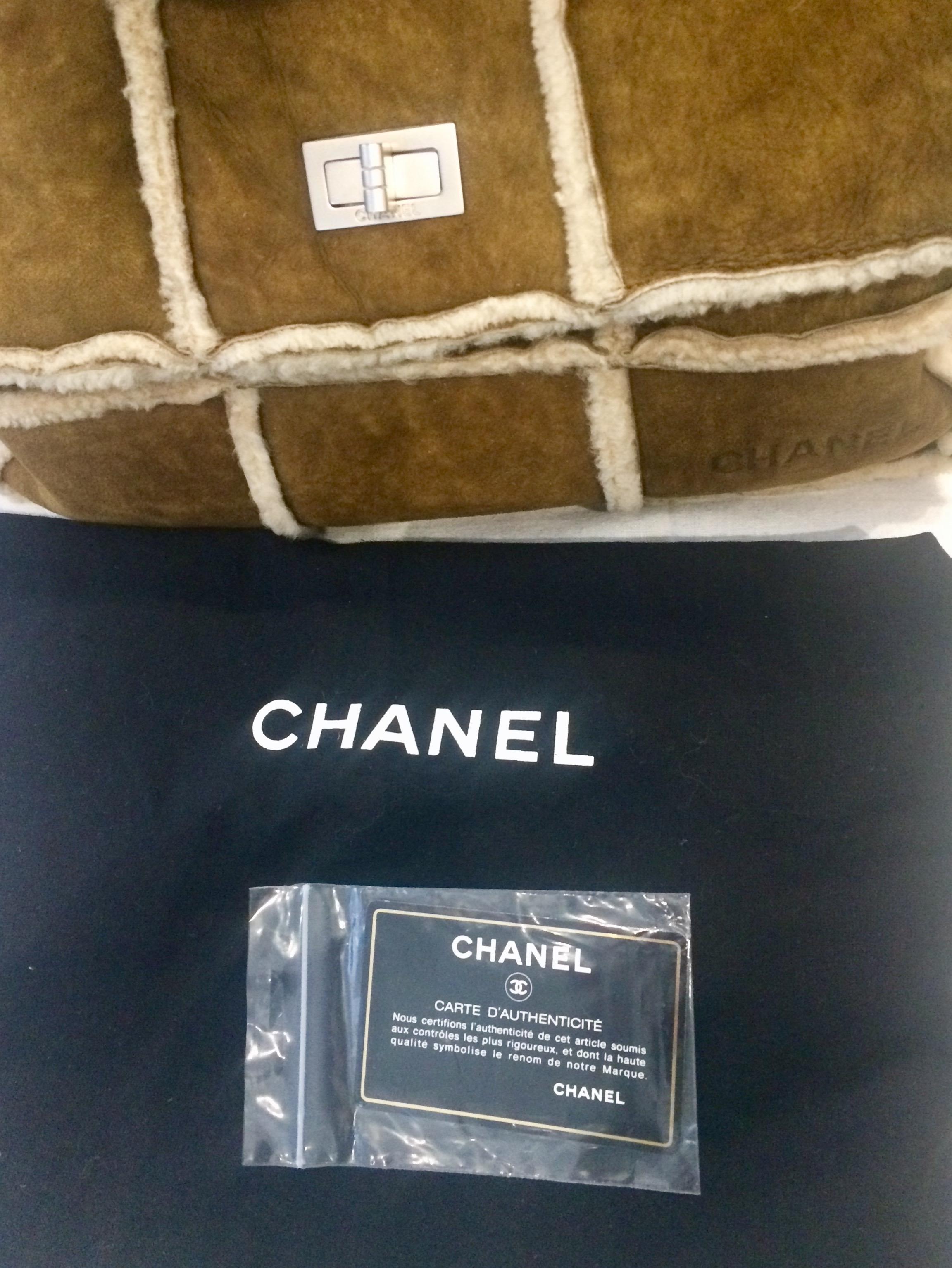 2000s Chanel Mademoiselle Camel Shearling Bag 10