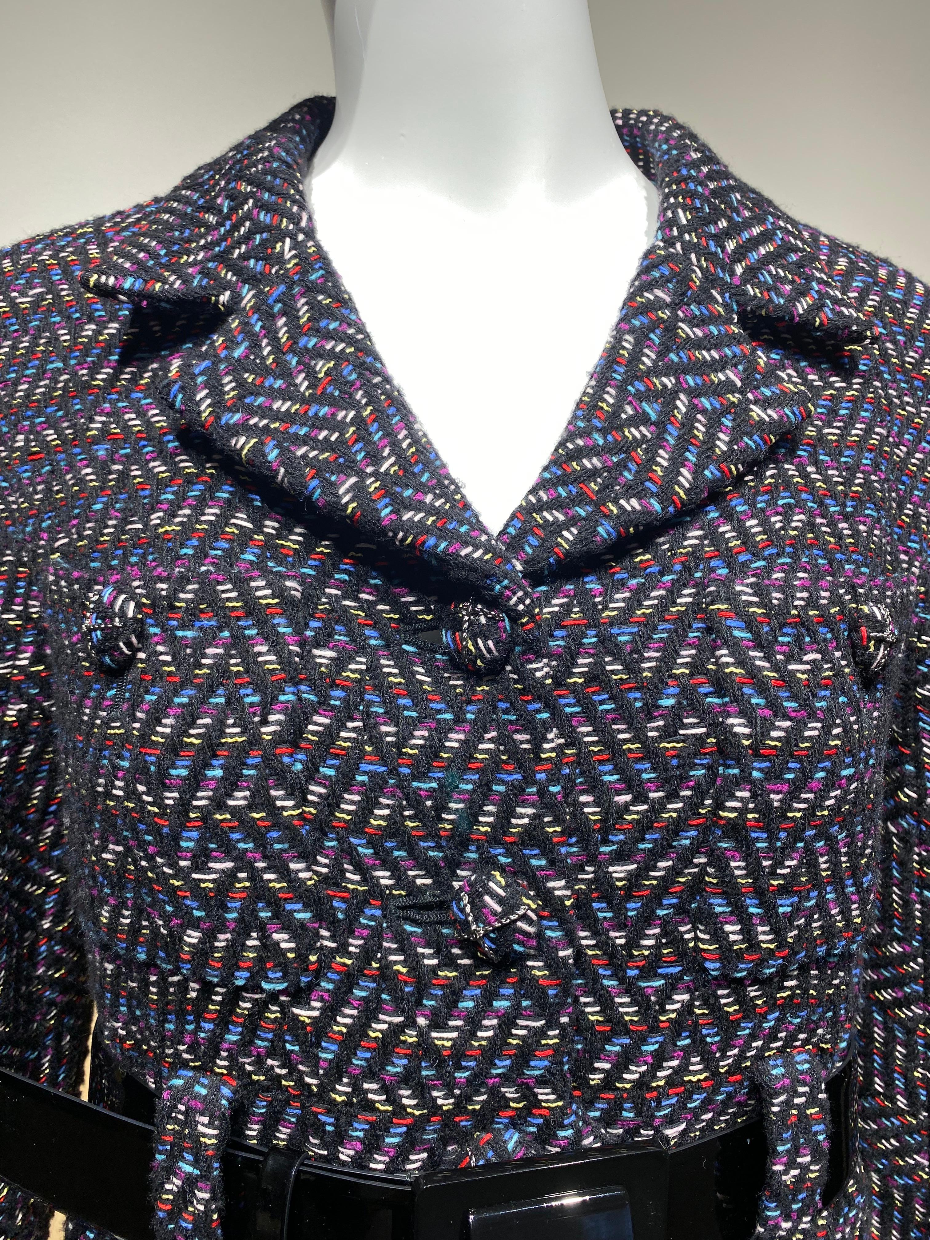 Women's 2000s CHANEL Multi Color Tweed Coat Dress with Belt For Sale