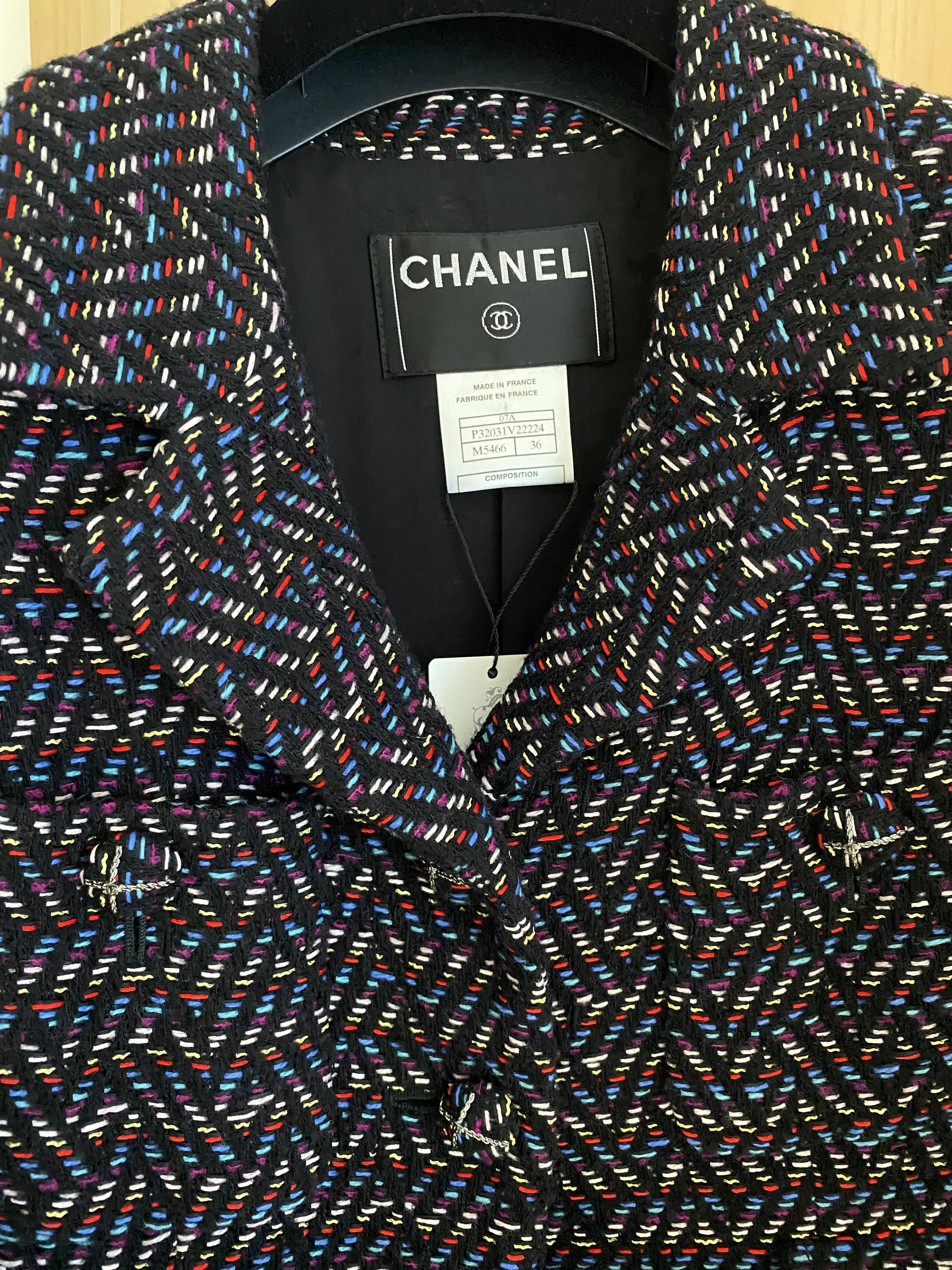 2000s CHANEL Multi Color Tweed Coat Dress with Belt For Sale 4
