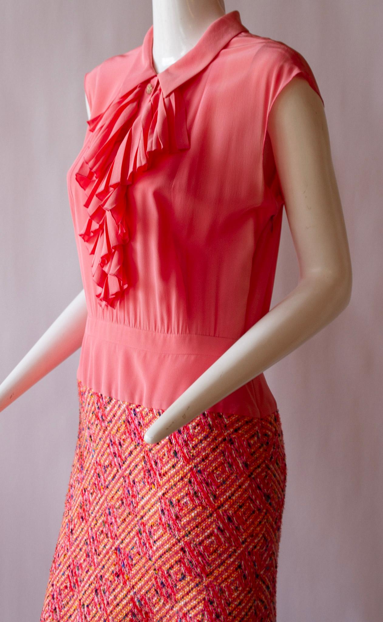 Women's 2000s Chanel Pink Silk & Tweed Dress