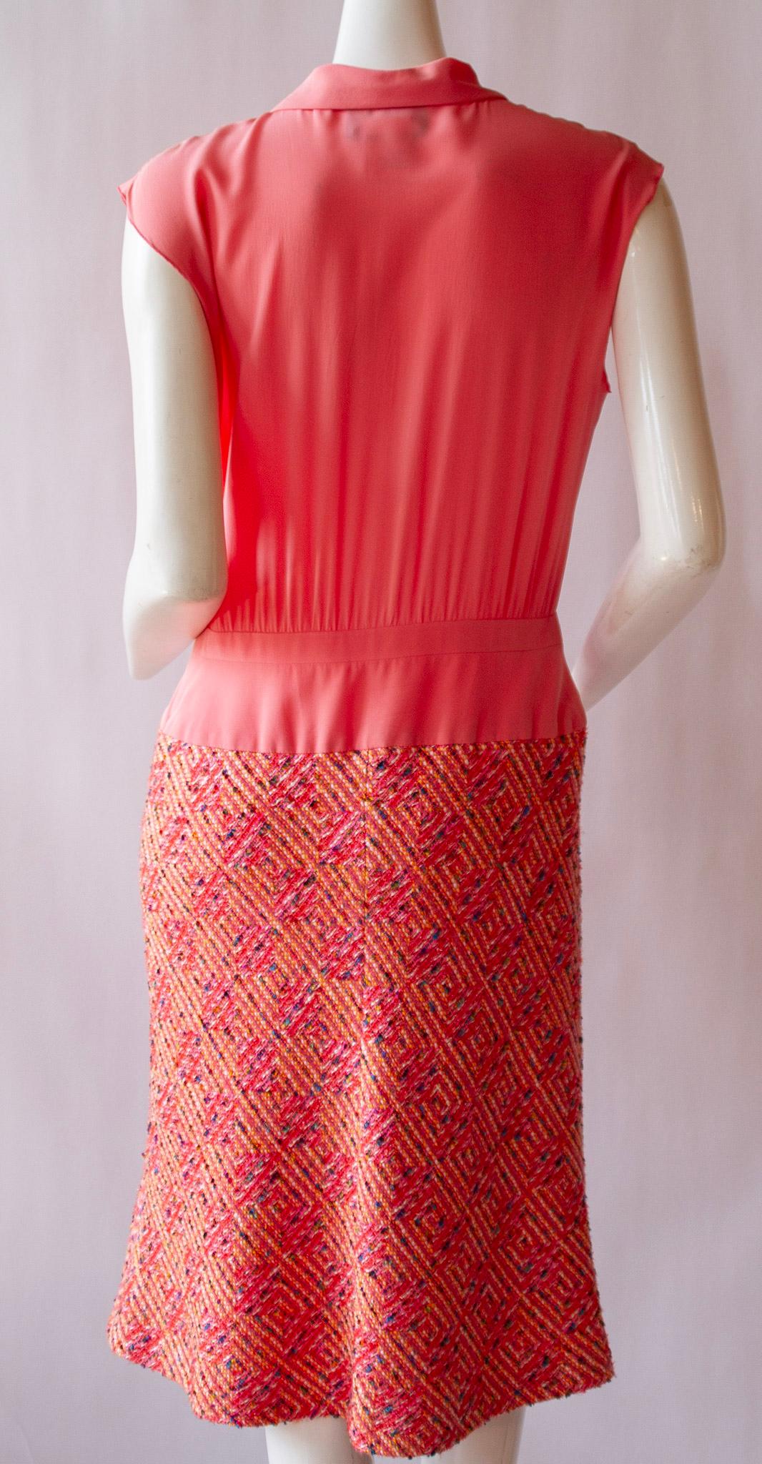 2000s Chanel Pink Silk & Tweed Dress 1