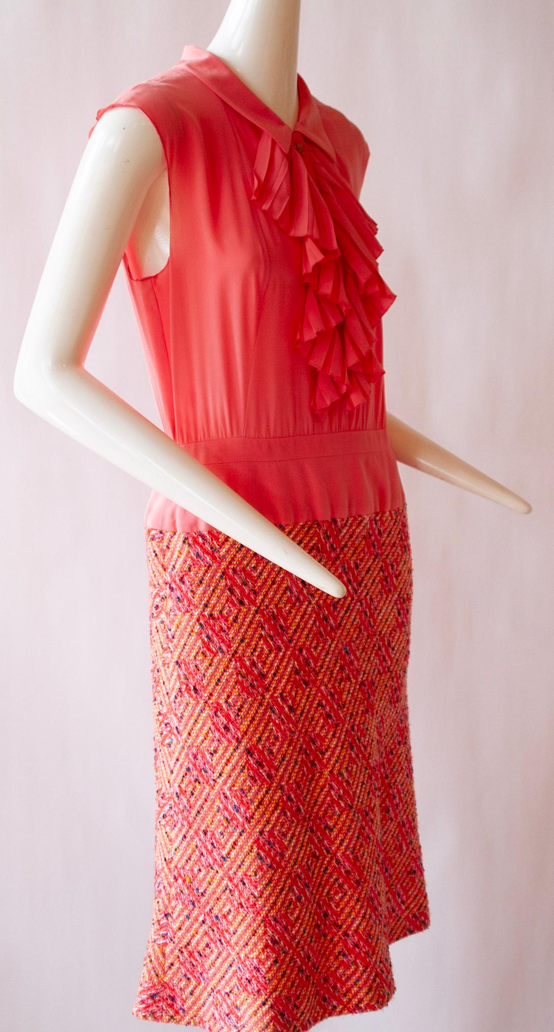 2000s Chanel Pink Silk & Tweed Dress 2