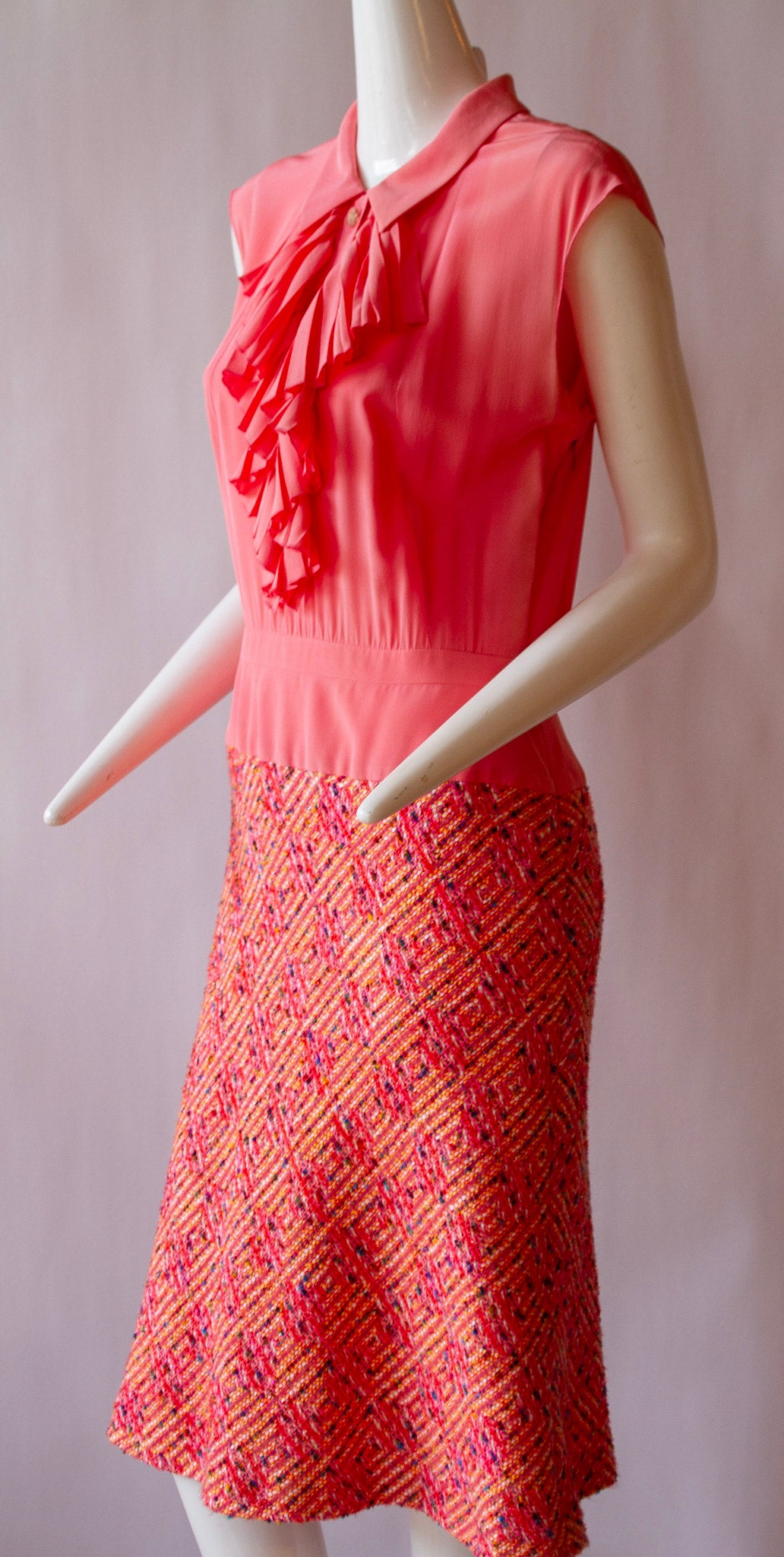 2000s Chanel Pink Silk & Tweed Dress