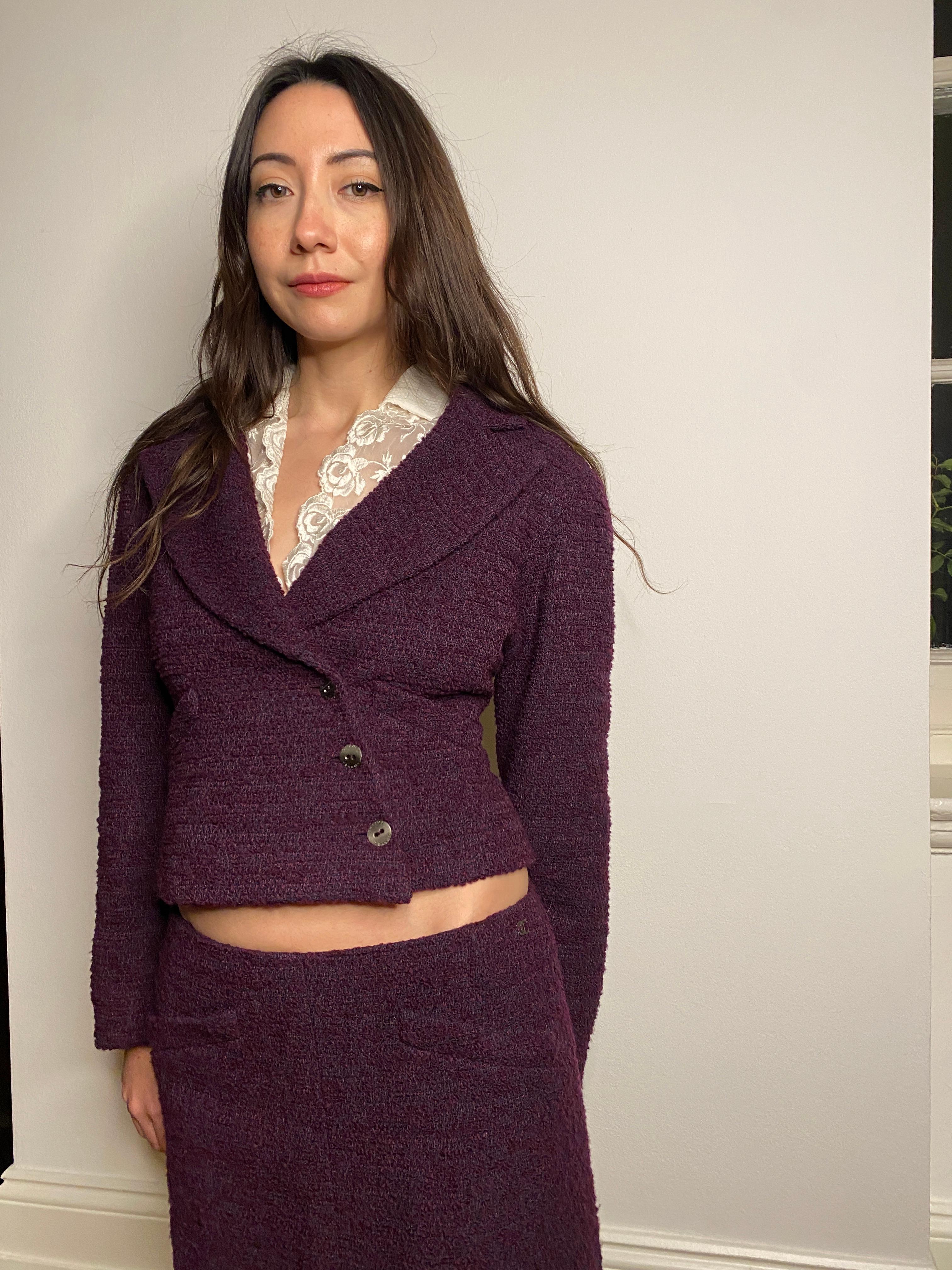 Women's 2000s Chanel Purple Boucle Wool Skirt Suit