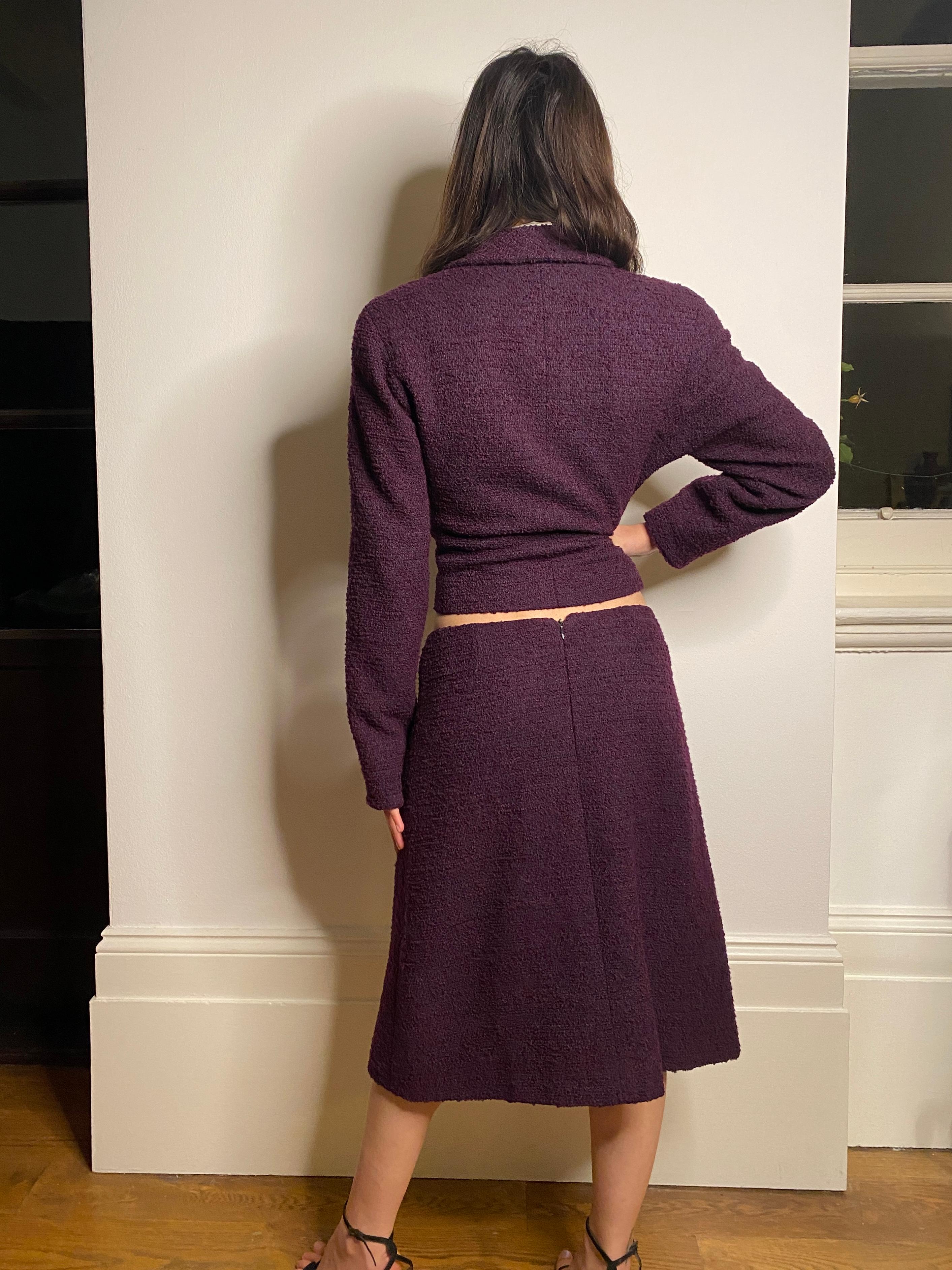2000s Chanel Purple Boucle Wool Skirt Suit 3