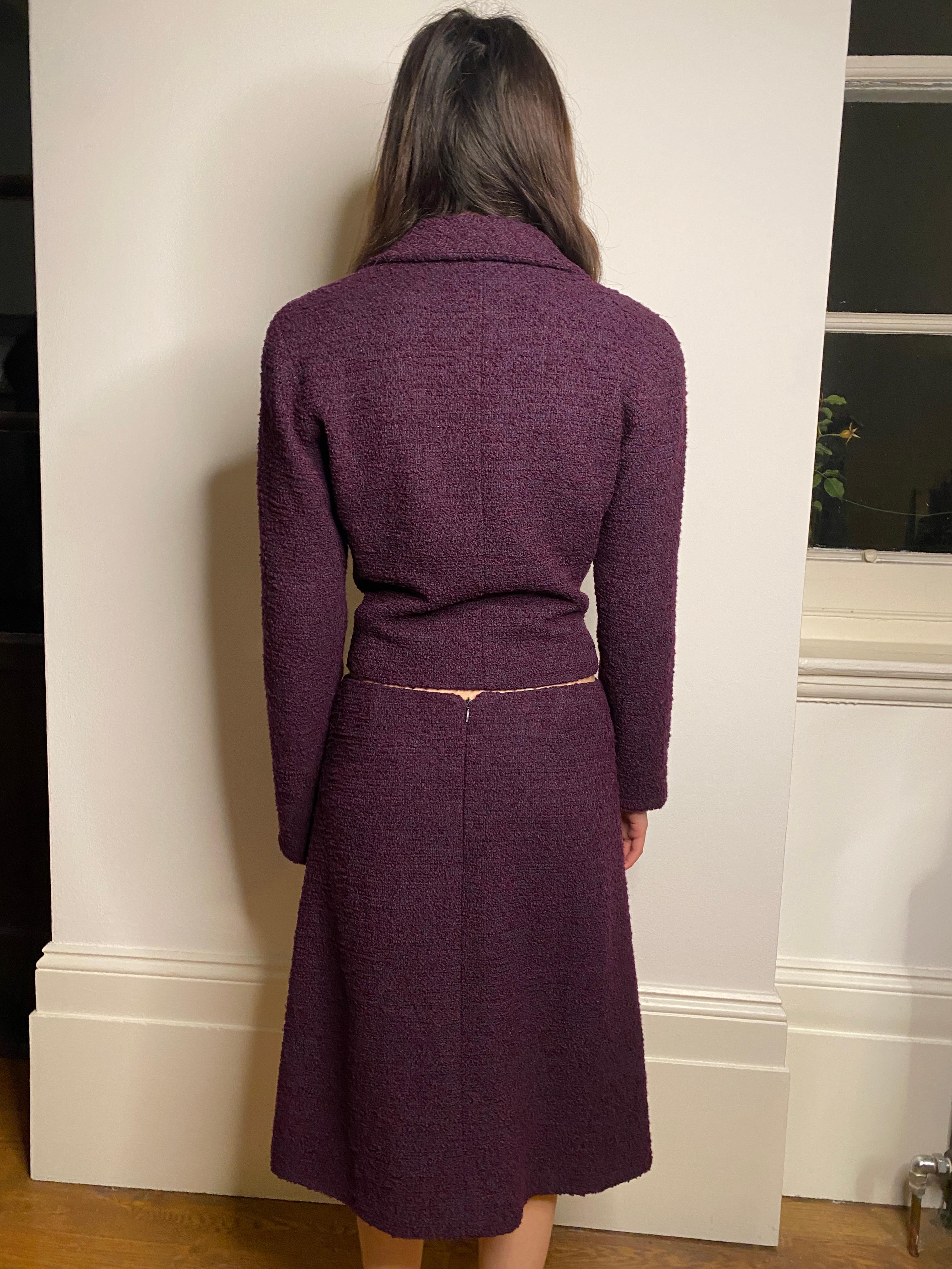 2000s Chanel Purple Boucle Wool Skirt Suit 4