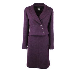 2000s Chanel Purple Boucle Wool Skirt Suit