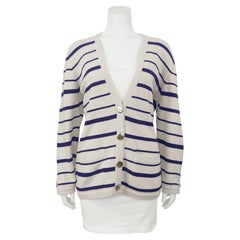 2000's Chanel Scottish Cashmere Beige and Navy Stripe Cardigan