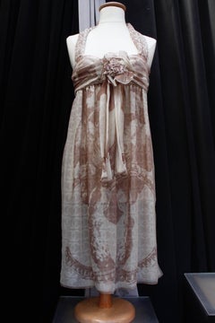 2000s Chanel silk chiffon summer dress in brown and beige colors