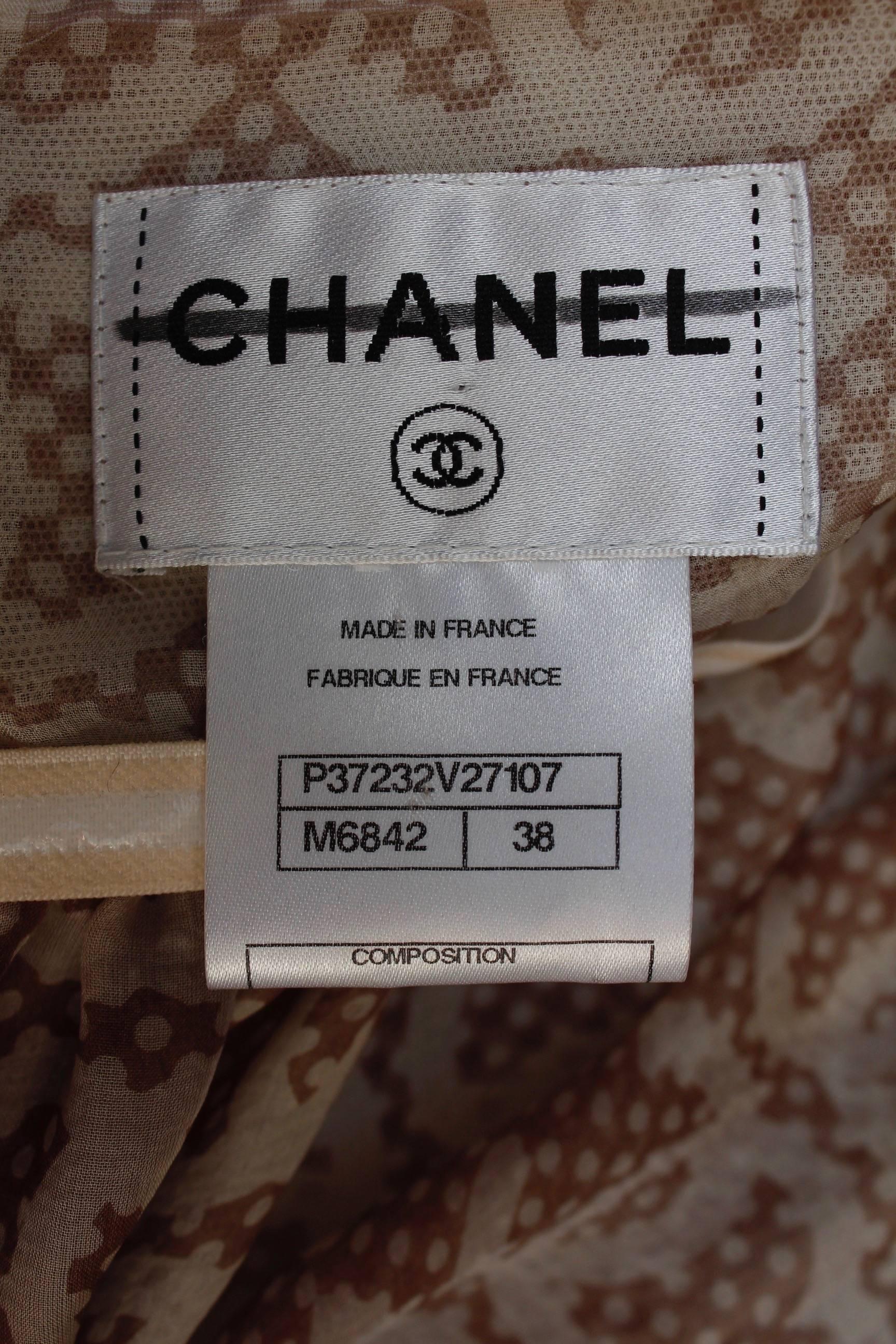 2000s Chanel silk chiffon summer dress in brown and beige colors For Sale 2