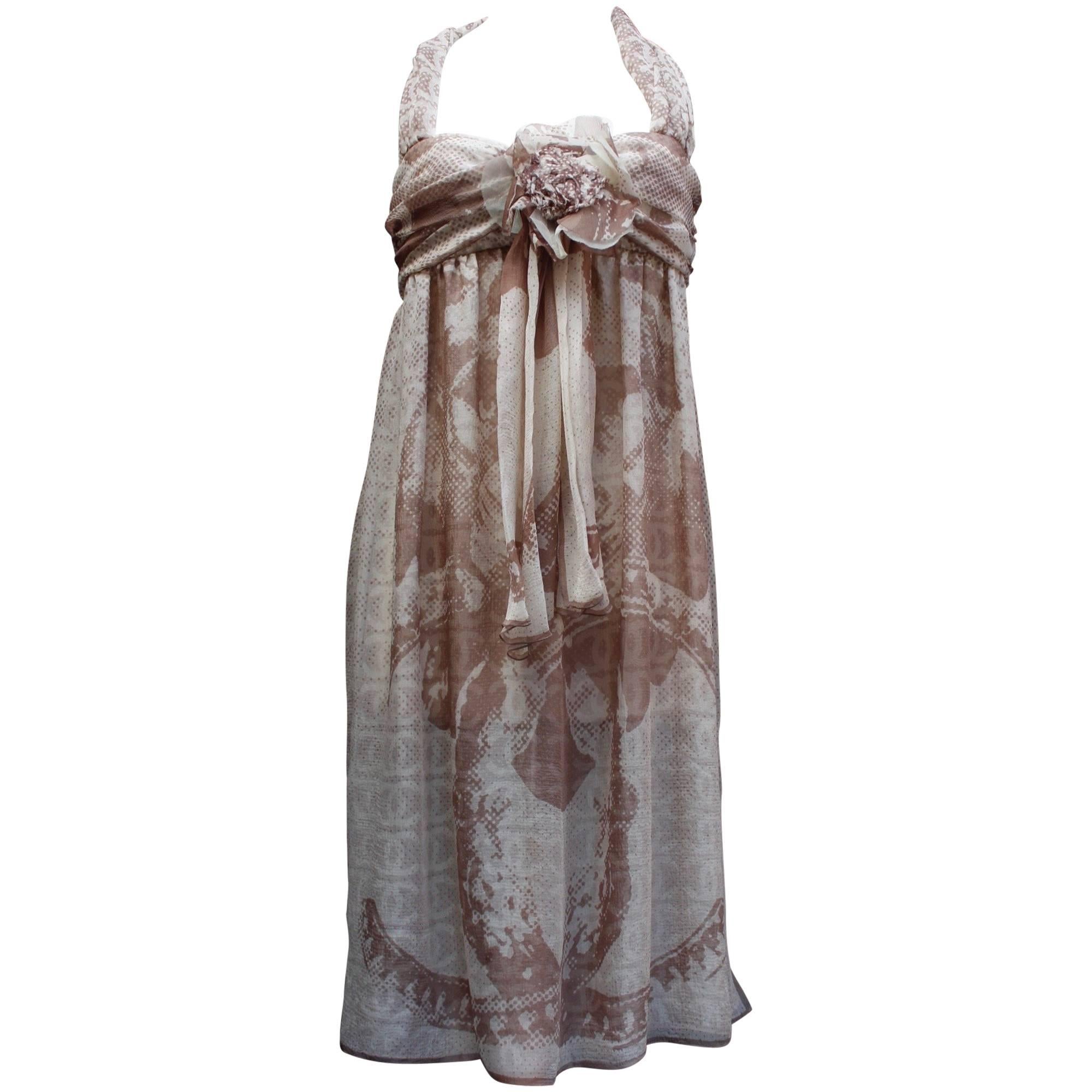 2000s Chanel silk chiffon summer dress in brown and beige colors For Sale