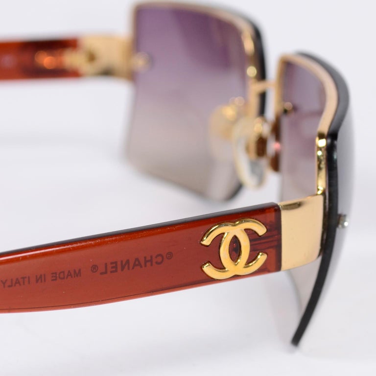 2000s Chanel Sunglasses With Purple Gradient Lenses and CC Logo on Arms
