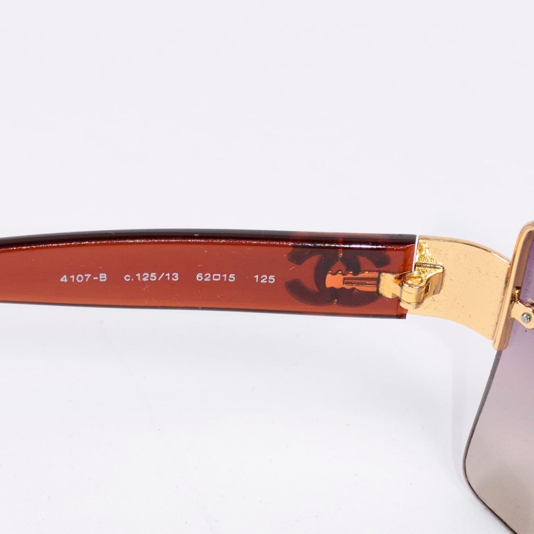 Chanel Vintage Brown Rimless Aviator/Shield Style CC Sunglasses W/ Box,  Case, DB