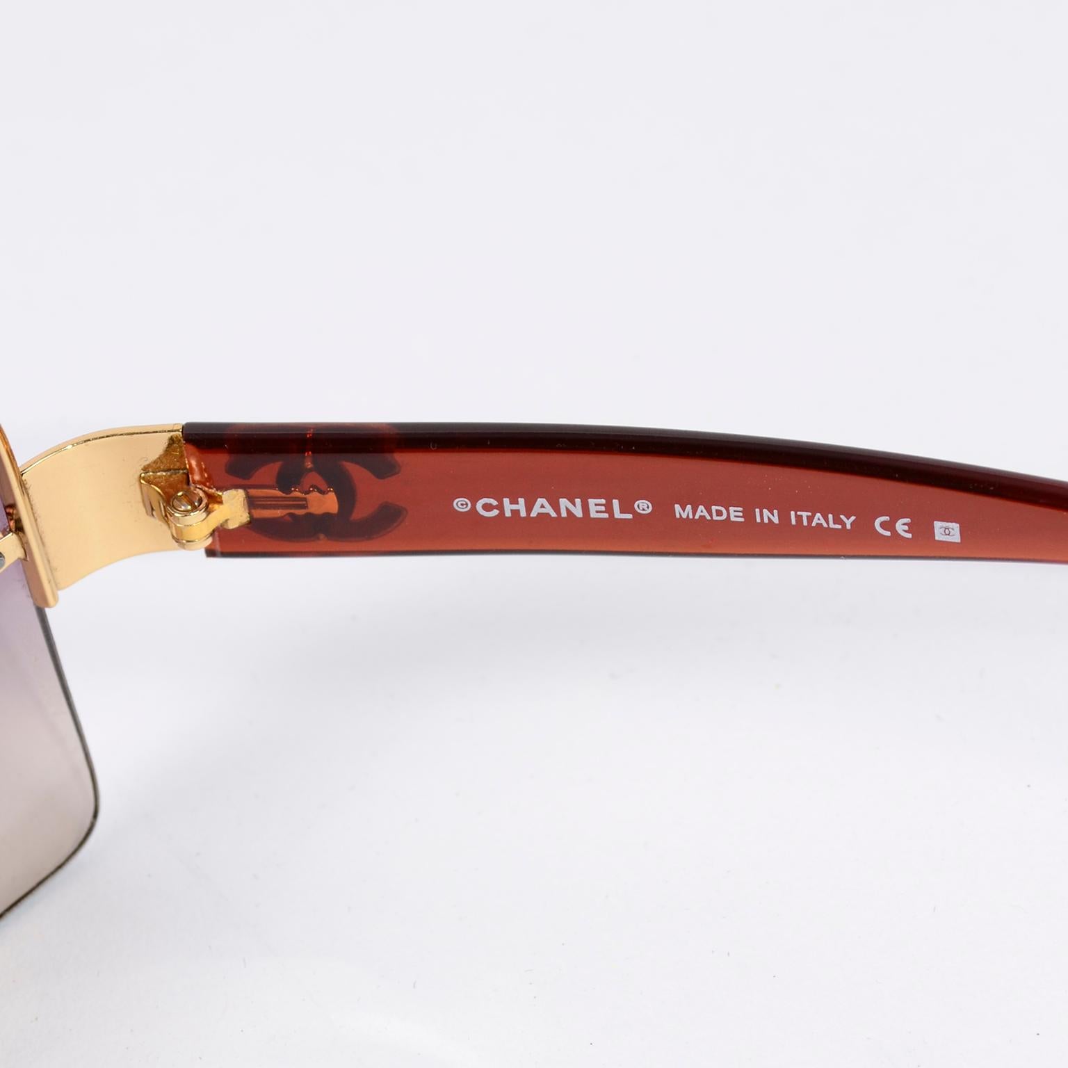 2000s Chanel Sunglasses With Purple Gradient Lenses & CC Logo on Arms 1