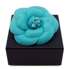 2000s Chanel Turquoise Fabric Camellia Pin