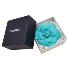 2000s Chanel Turquoise Fabric Camellia Pin