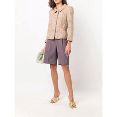 2000s Chanel Vintage beige boucle wool jacket with fuchsia sequins