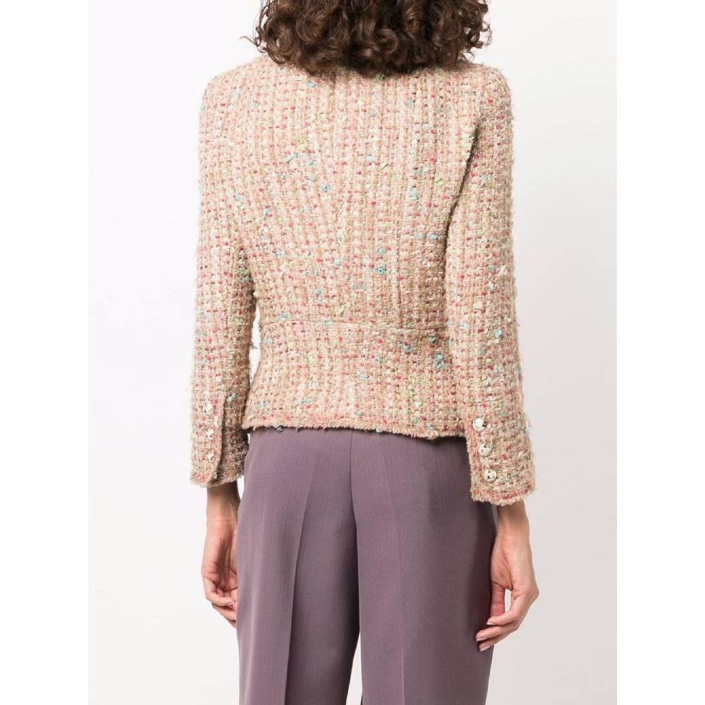 Women's 2000s Chanel Vintage beige boucle wool jacket with fuchsia sequins