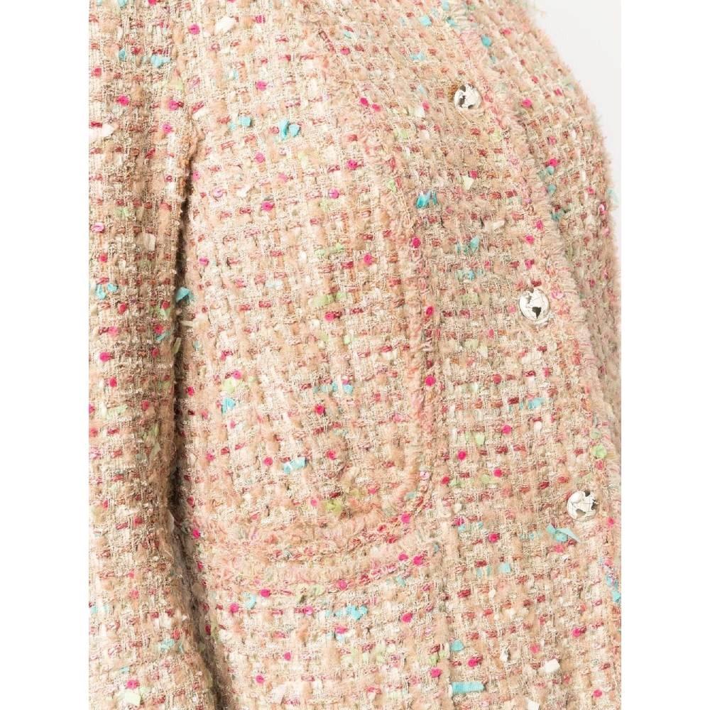 2000s Chanel Vintage beige boucle wool jacket with fuchsia sequins 1