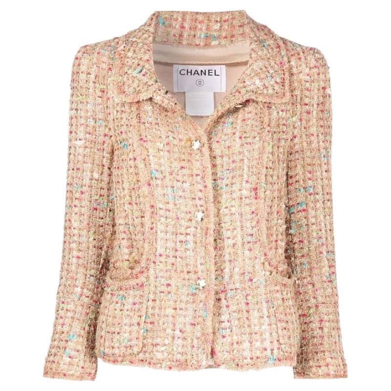 2000s Chanel Vintage beige boucle wool jacket with fuchsia sequins For ...