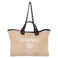 2000s Chanel Vintage beige cotton logoed handbag