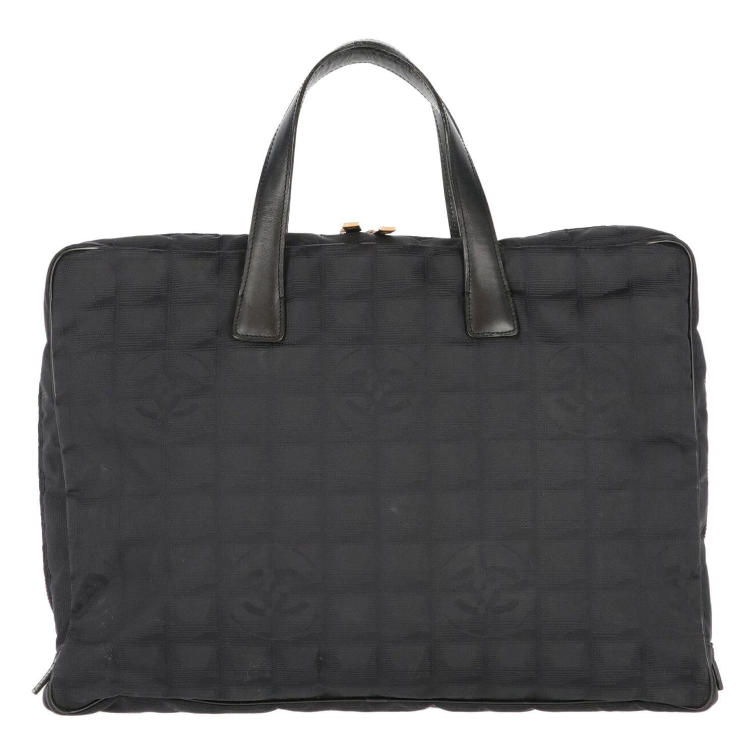 2000s Chanel Vintage Black logoed Briefcase For Sale