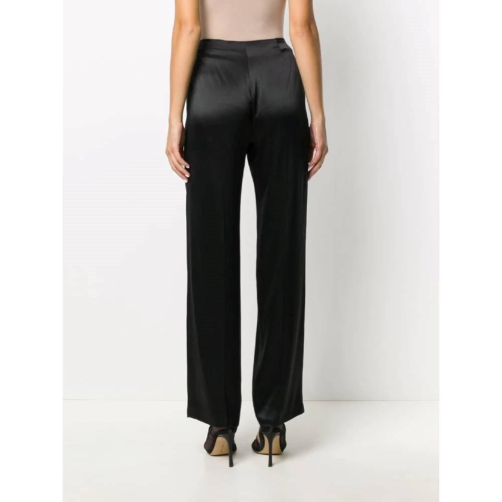 Black 2000s Chanel Vintage black silk high-waist trousers For Sale