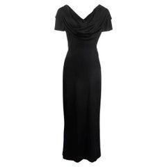 2000s Chanel Vintage black silk long dress with draped neck