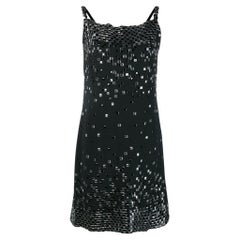 2000s Chanel Vintage black silk sequined dress