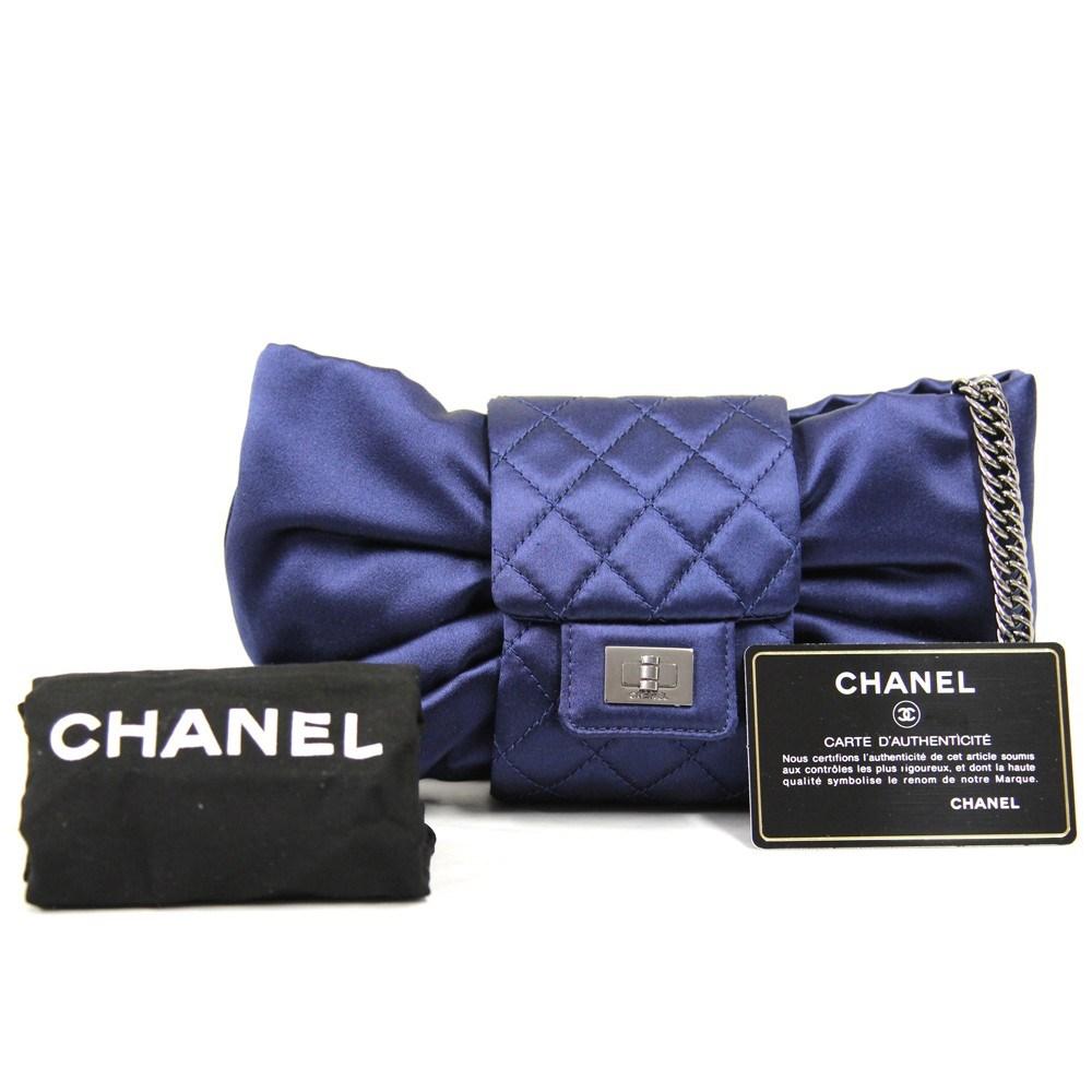 2000s Chanel Vintage blue soft silk shoulder bow-bag 1