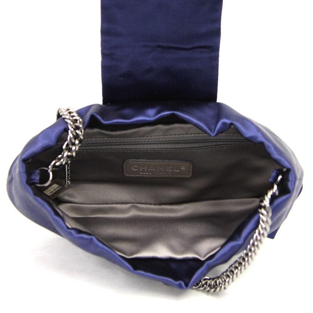 2000s Chanel Vintage blue soft silk shoulder bow-bag 2