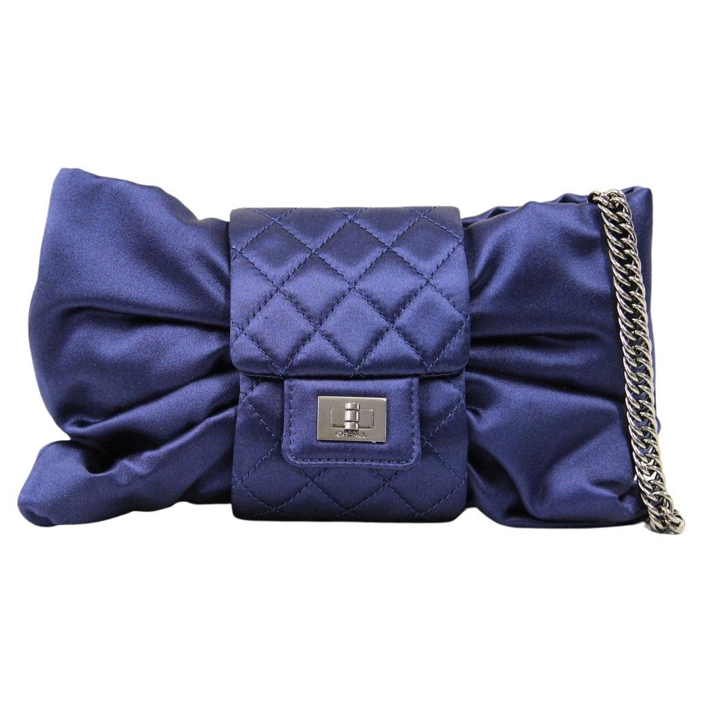 2000s Chanel Vintage blue soft silk shoulder bow-bag