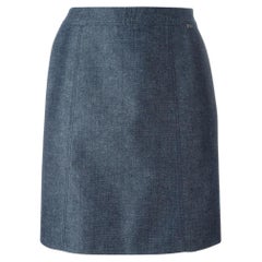 2000s Chanel Vintage blue straight cotton high-wasted skirt