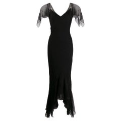 2000s Chanel Vintage long transparent black silk dress