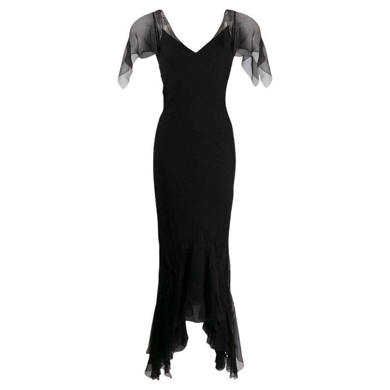 2000s Chanel Vintage long transparent black silk dress at 1stDibs