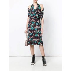 2000s Chanel Vintage multicolor floral and logos print silk sleeveless dress