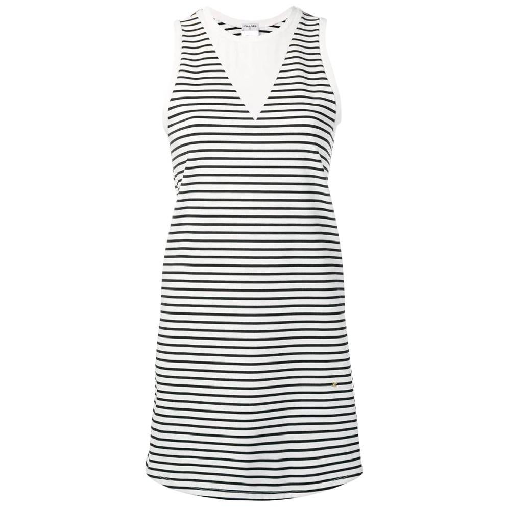  2000s Chanel White And Black Striped Dress