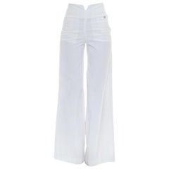 2000S CHANEL White Rayon Blend Sailor Pants XS