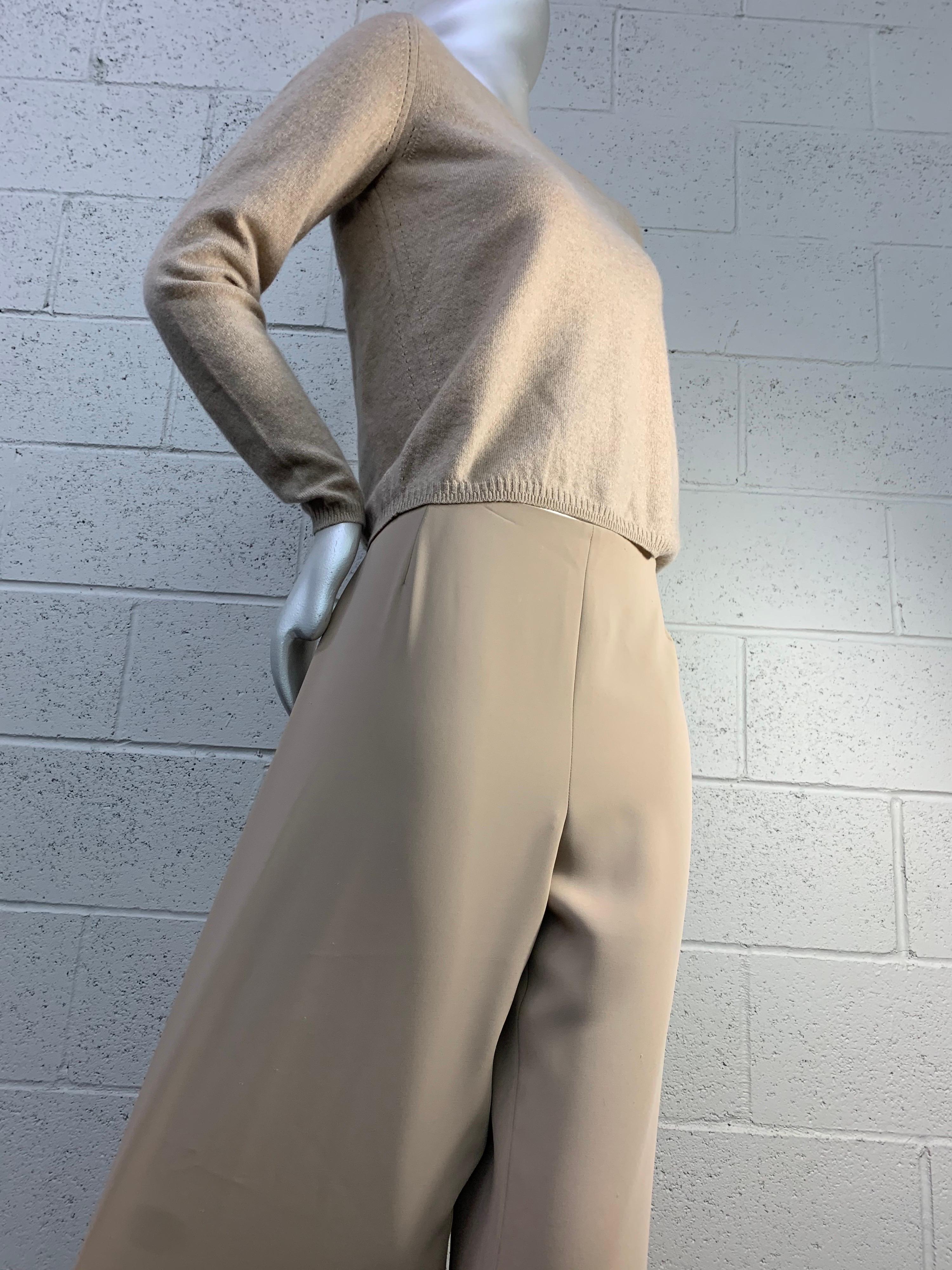 2000s Chanel Wide-Leg Flat Front Camel-Toned Trousers w/ Cashmere Pullover 6