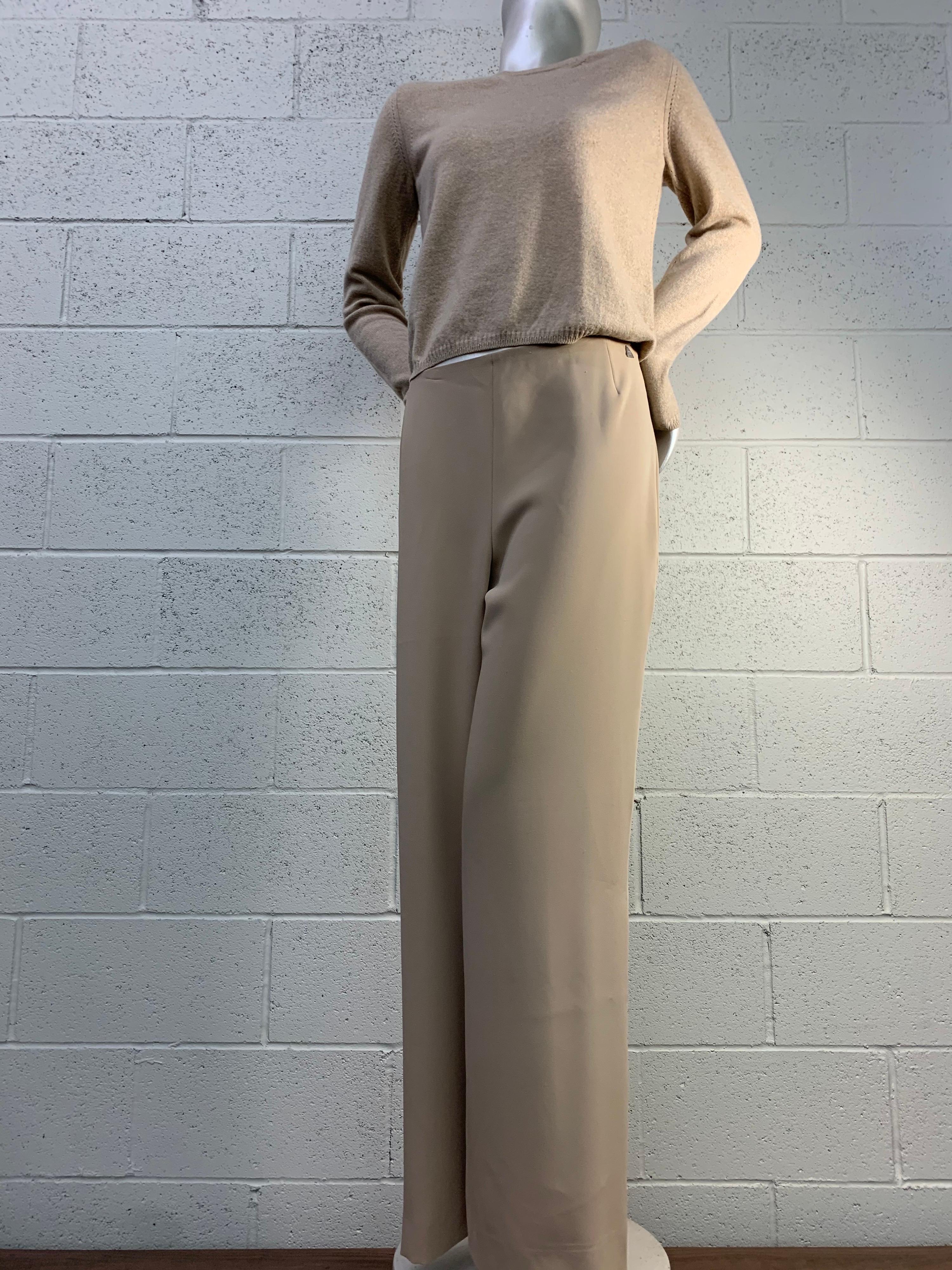 2000s Chanel Wide-Leg Flat Front Camel-Toned Trousers w/ Cashmere Pullover 8