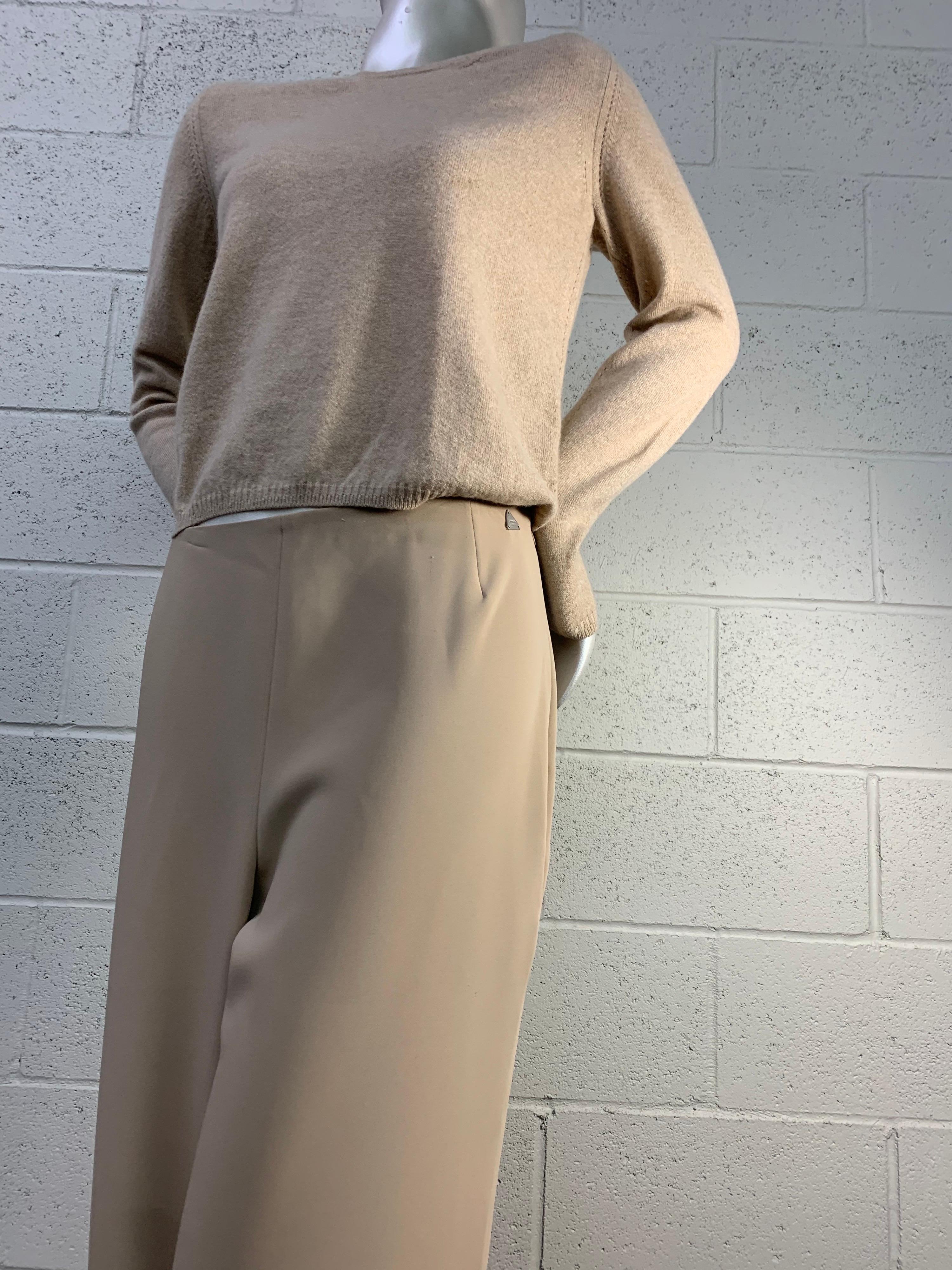 2000s Chanel Wide-Leg Flat Front Camel-Toned Trousers w/ Cashmere Pullover 9