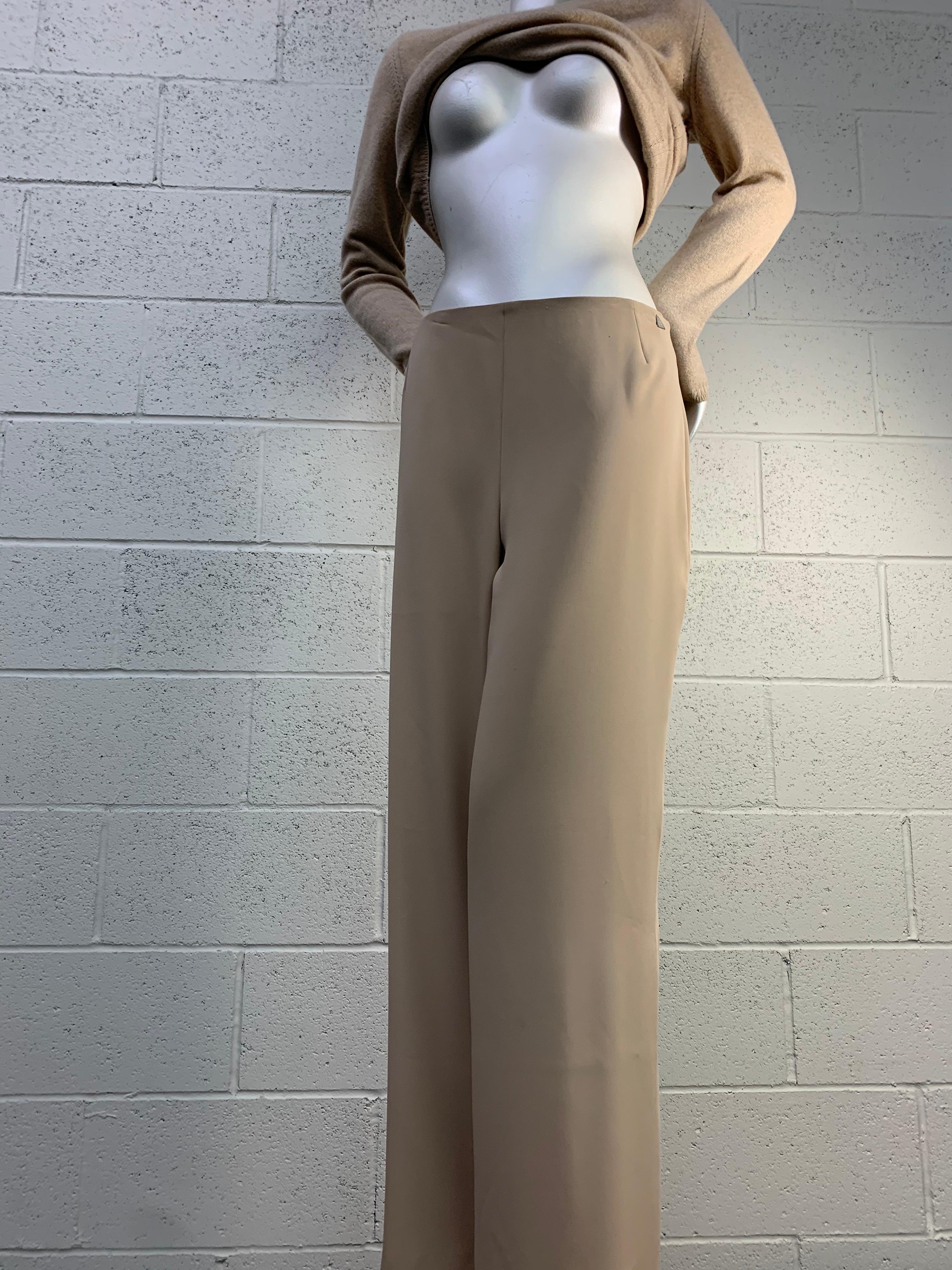 2000s Chanel Wide-Leg Flat Front Camel-Toned Trousers w/ Cashmere Pullover 11