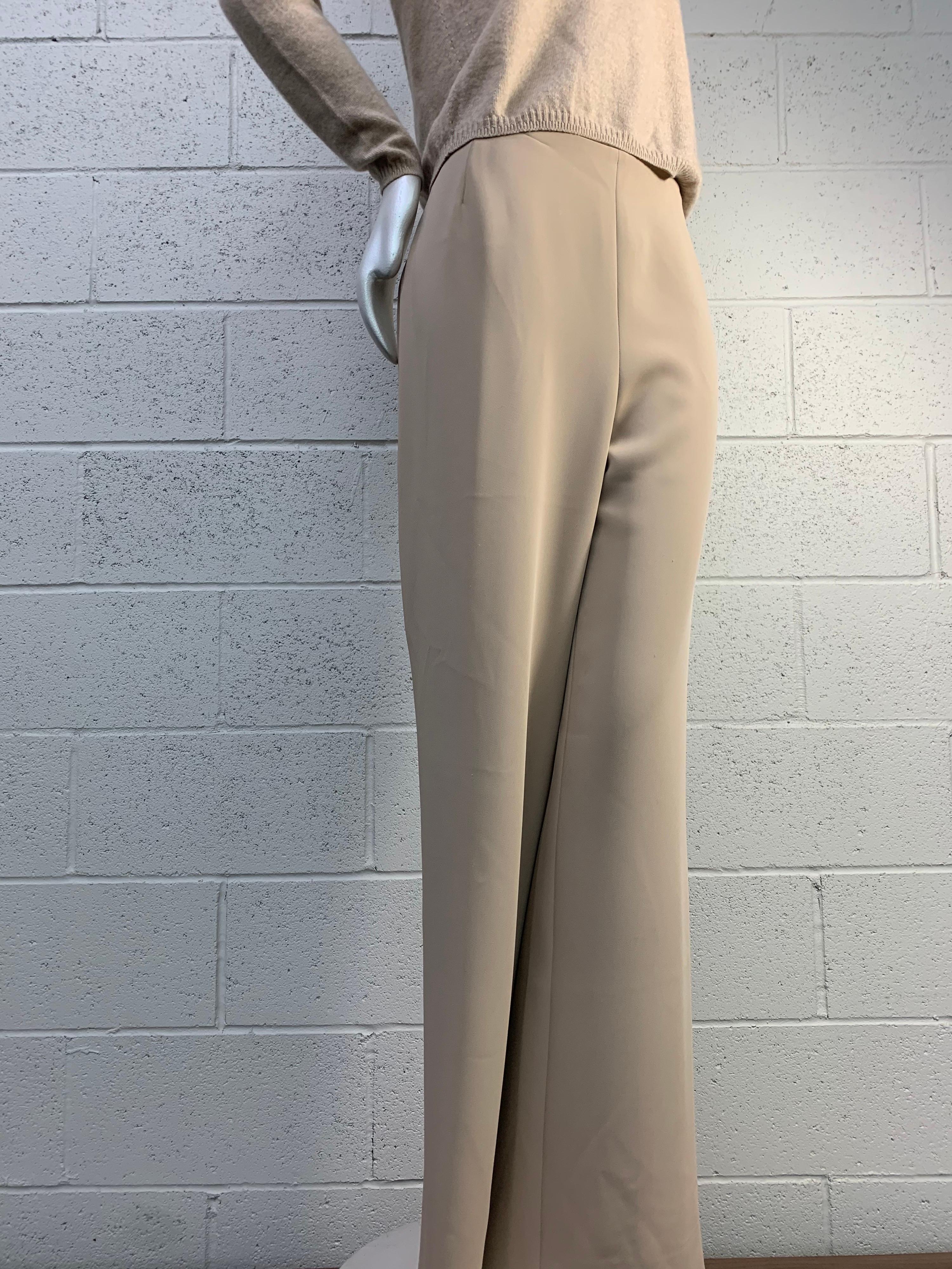 Women's 2000s Chanel Wide-Leg Flat Front Camel-Toned Trousers w/ Cashmere Pullover