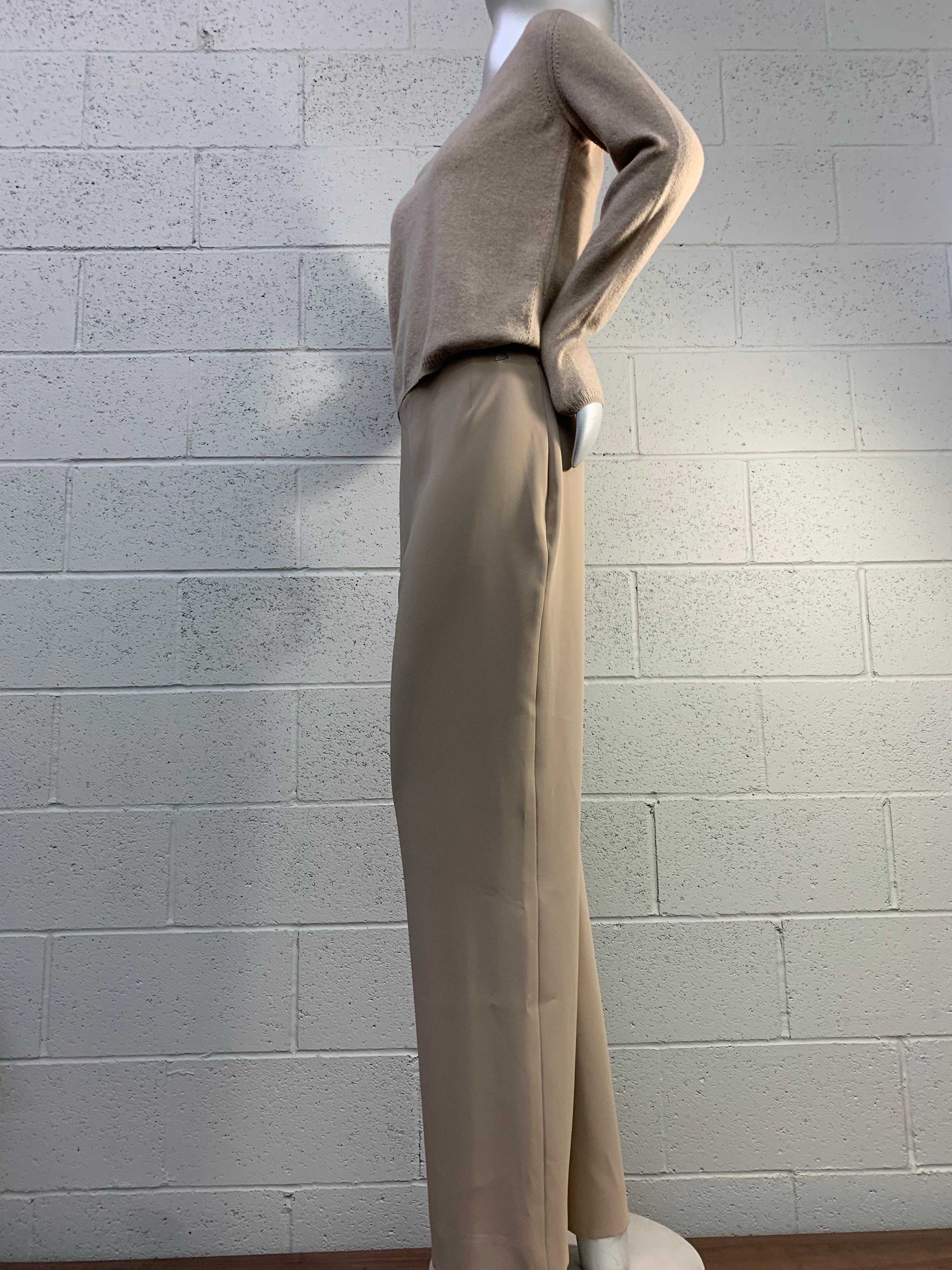 2000s Chanel Wide-Leg Flat Front Camel-Toned Trousers w/ Cashmere Pullover 2
