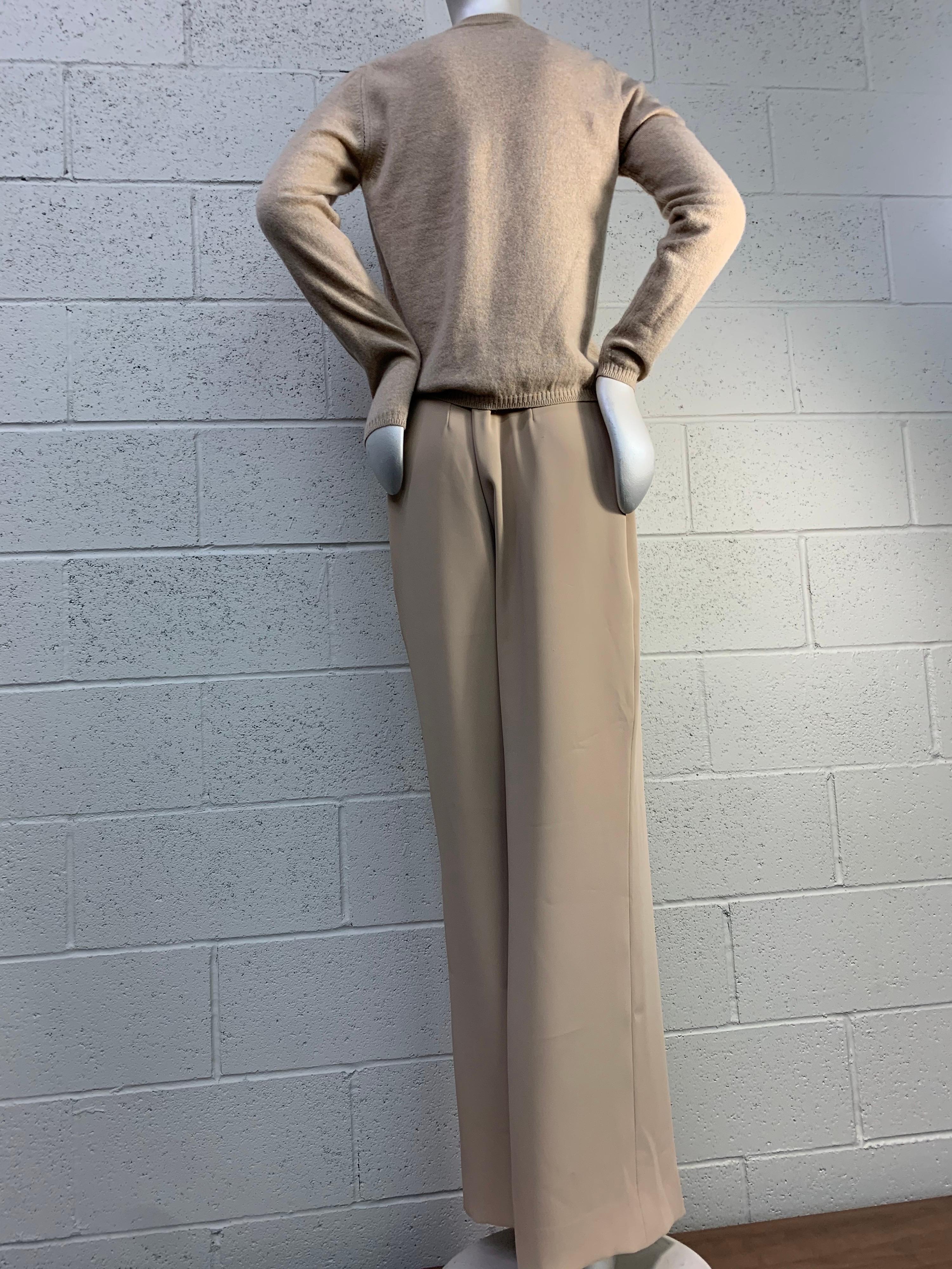 2000s Chanel Wide-Leg Flat Front Camel-Toned Trousers w/ Cashmere Pullover 4