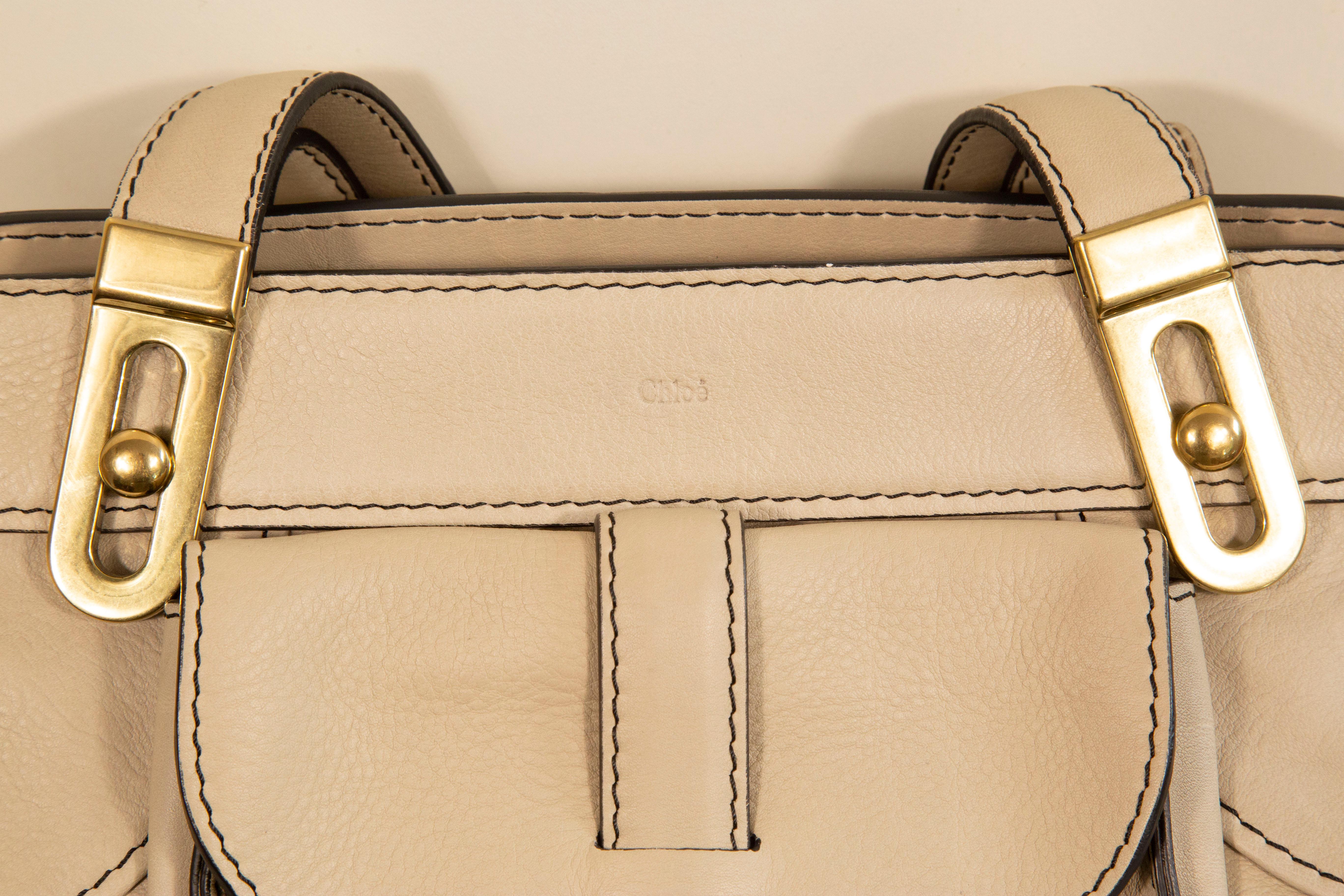 2000s Chloe Beige Leather Large Tote Bag For Sale 6