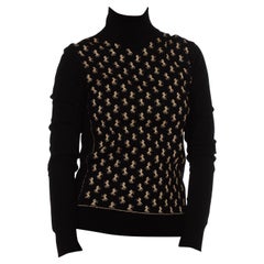 2000S CHLOE Black & Gold Wool/Lurex Knit Horse Jacquard Sweater