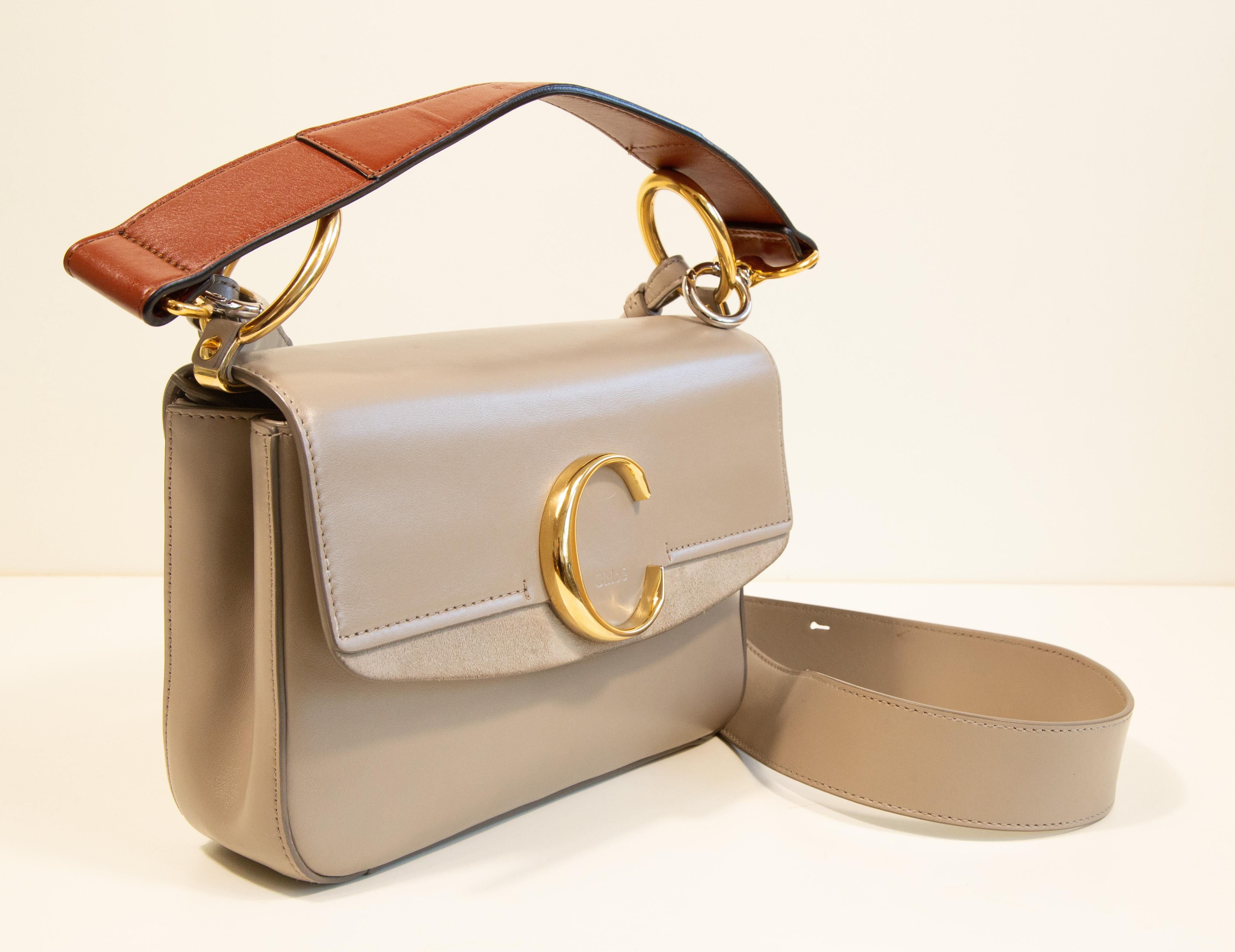 Women's or Men's 2000s Chloe C 2 Way Bag in Beige Leather For Sale