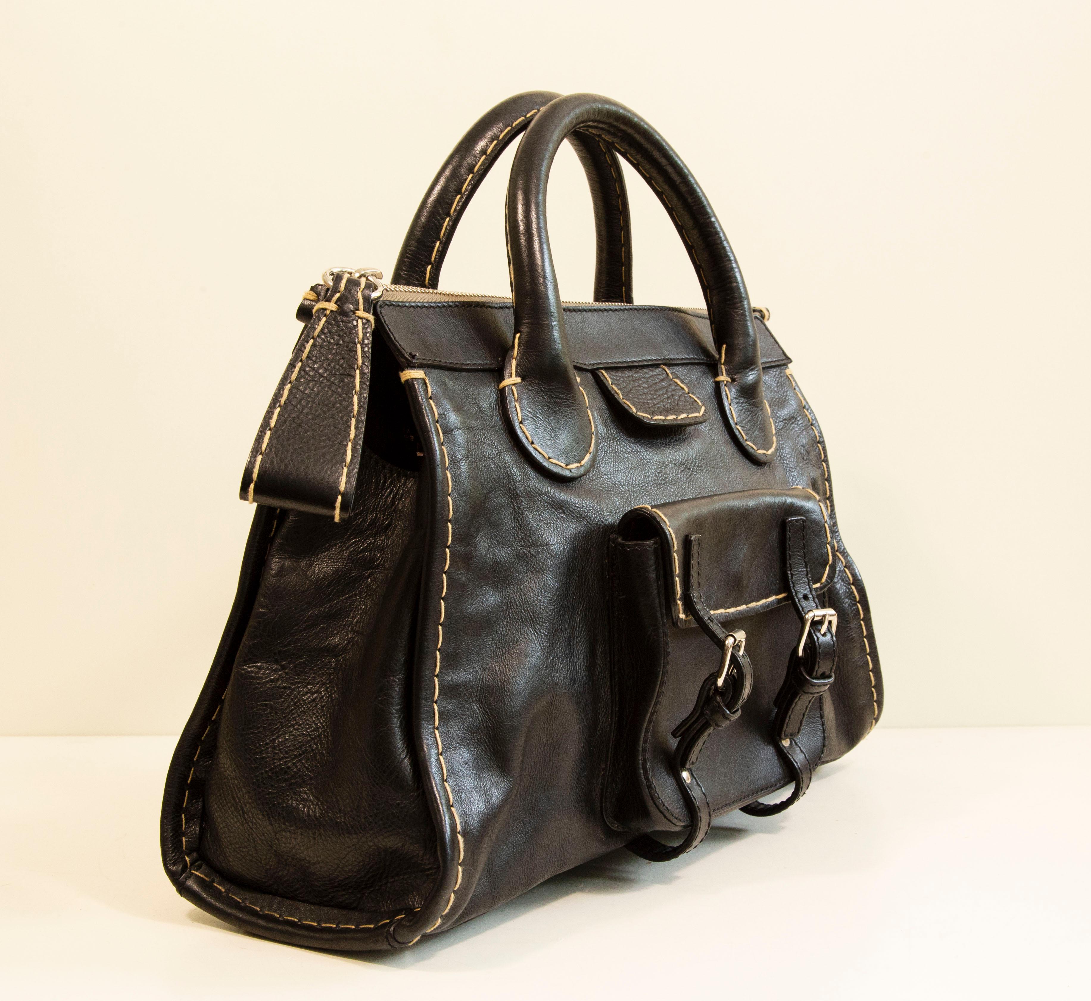 2000s  Chloe Edith Top Handle Bag by Phoebe Philo in Black Leather In Good Condition In Arnhem, NL